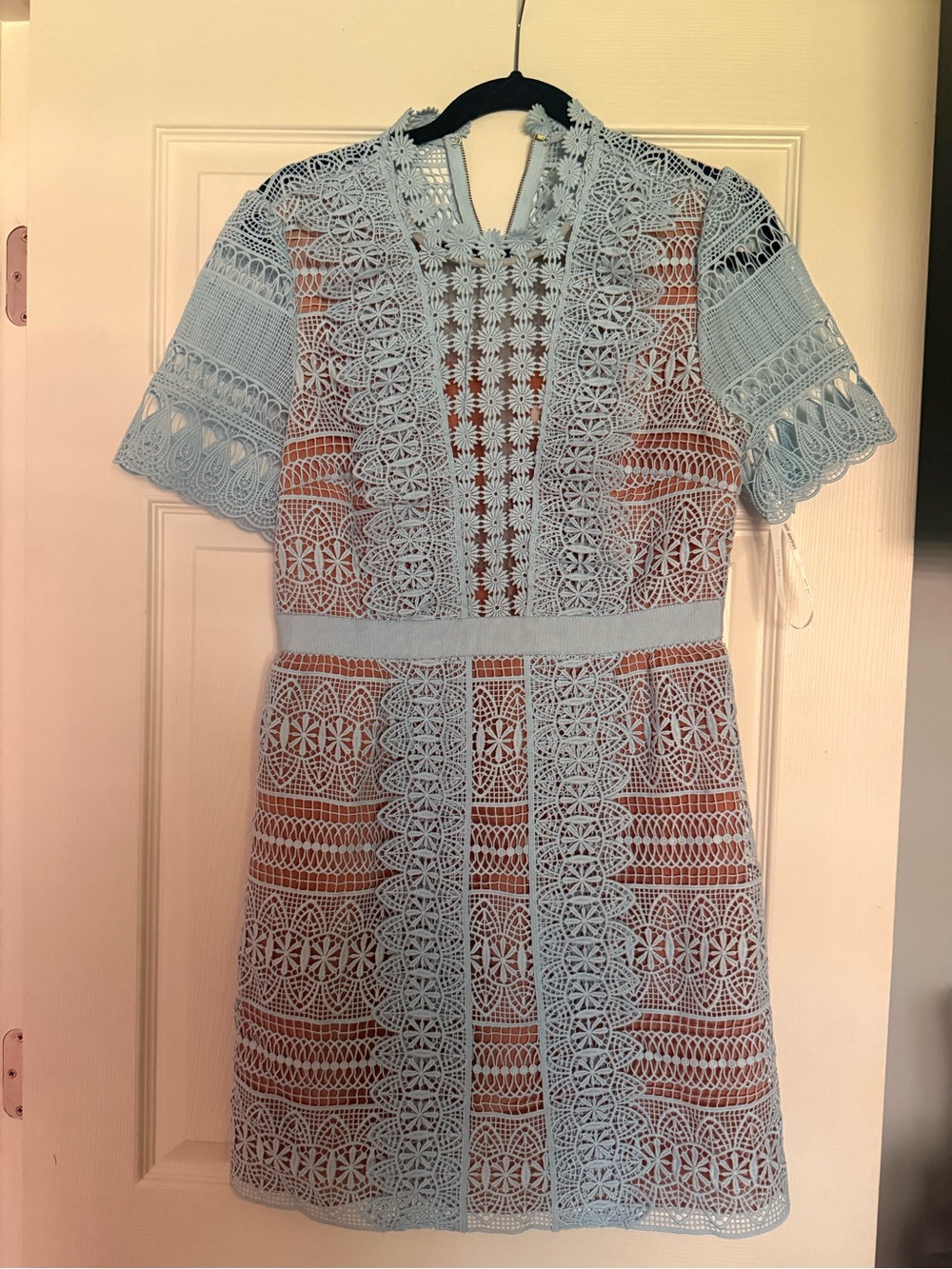 Self-Portrait Powder Blue Crochet Lace Mini Dress